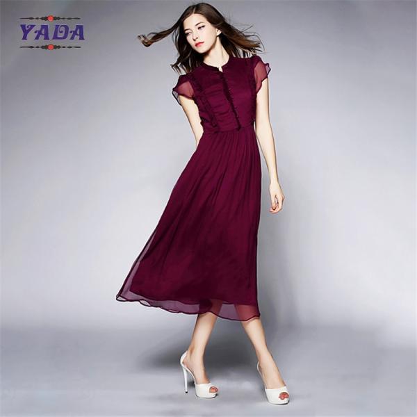 Real silk short sleeves and slim latest summer 2018 printed pattern dress designs fat for ladies