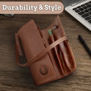 Buy cheap Fountain Pen Case Features Sturdy Strap, Fold-over Flap – Roll up Pouch Holds 6 Pens, from wholesalers