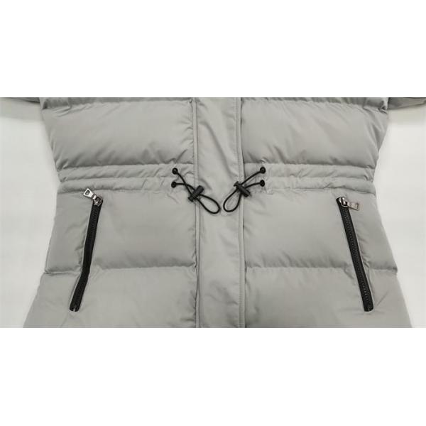 Grey Ladies Long Puffer Coat With Fur Hood Quilted