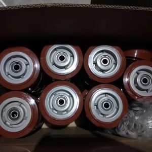 Buy cheap Industrial Trolley Castor Wheels Heavy Duty 8 Inch Red PU Wheel With Side Brake Soft Swivel Plate from wholesalers