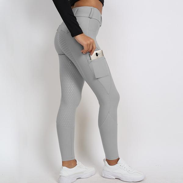 Quality Light Gray Women Riding Leggings Pockets Equestrian Training Pants With Silicone Grip for sale