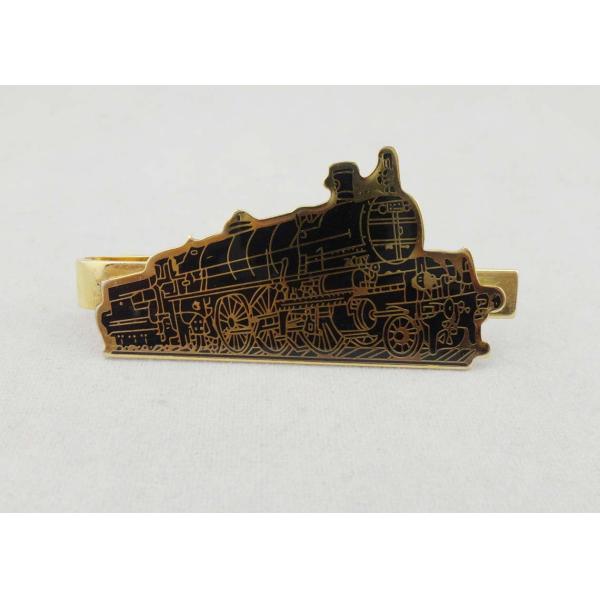 Quality Small Nickel Custom Gold Personalized Tie Bar Gift With Epoxy Black Train for sale