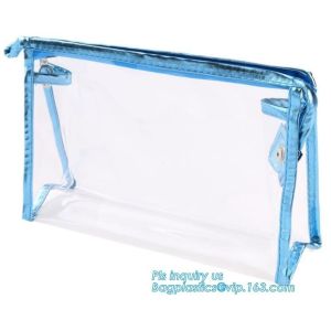 Clear PVC Makeup Bag With Button Closure Slider Cosmetic Packaging Bags,