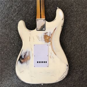 Buy cheap Custom handmade old SRV 100% handmade Milky white old polychromatic old electric guitar support drop shipping from wholesalers