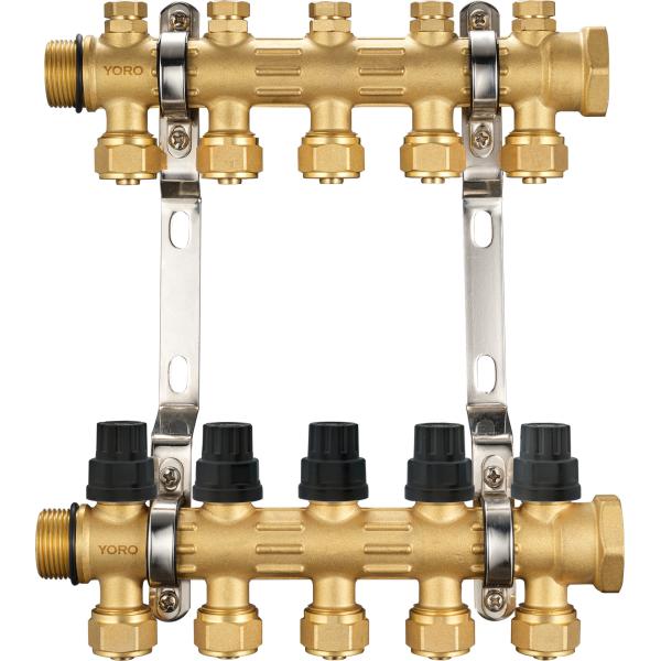 Quality 6201 Hot Forged Brass Water Distribution Manifolds up to 8 Branches w/ Concealed Supply Flowrate Tuning Heads & Top Caps for sale