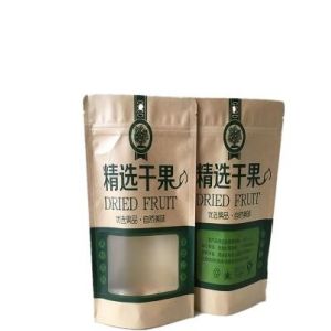 Food grade Resealable zipper pouch brown kraft paper bag with window seeds bag