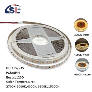 DC24V 12V SMD2835 Electroplate PCB 120Ds 8mm Ra 80 12000K LED Light Strip for