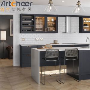 Custom Made Small Apartment Kitchen Cabinets with Crystallized Glass Panel