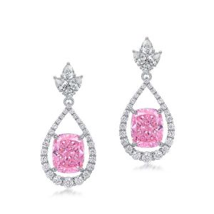 Buy cheap Stylish 925 Sterling Silver Pink Gemstone Oval Halo Earrings product