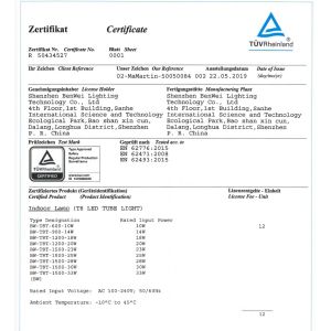 Shenzhen Benwei Lighting Technology Co., Ltd. Certifications