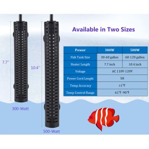 300W/500W Aquarium Heater with LED Digital Temperature Controller, Submersible