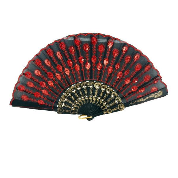 Buy cheap Red Peacock Feather Embroidered Hand Fan from wholesalers