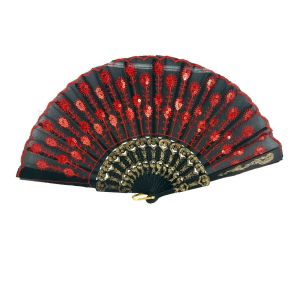 Buy cheap Red Peacock Feather Embroidered Hand Fan from wholesalers
