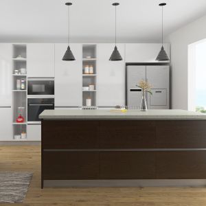 Buy cheap Customized Utility MDF Kitchen Cabinets Solutions With Rangehood from wholesalers