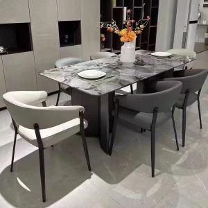 Buy cheap Modern Upholstered Chairs Metal Leg Nordic Style Dining Chair Leather from wholesalers