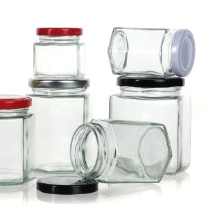 Empty Hexagonal Honey Jar Transparent Glass Can Glass Sealed Jar