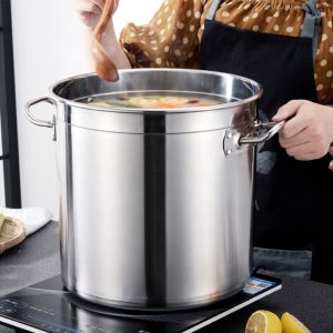 Amazon Hot Selling Flat Bottom Soup Pot Stainless Steel Heavy Duty Cooking Pot