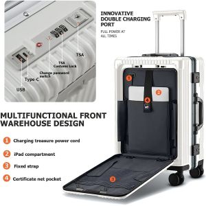 Buy cheap 20in Aluminium Frame Hardside Spinner Wheel Luggage, Built-In TSA lock Carry on Suitcase, with Cup Holder & USB Port from wholesalers