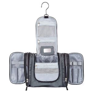 Large Capacity Hanging Travel Toiletry Bag With Zipper Mesh Pocket