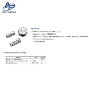 Buy cheap Passive R433A TO39 75K 433.92MHZ 3 PIN RF Saw Crystal Resonator 433mhz for Remote Wireless Security Transceivers from wholesalers