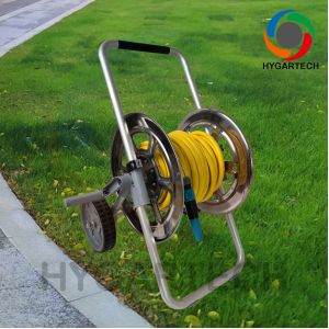 China Ergonomic Handle Metal Hose Reel Cart with Powder-coated Frame Finish Rust Resistant Typically Silver or Black Durable on sale