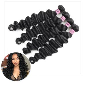 Soft 100% Brazilian Virgin Hair Loose Deep Wave 3 / 4 Bundles With Closure 4 X 4