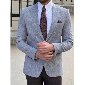 Knitted Grey Purple Business Casual Suit Jacket For Gentlemen
