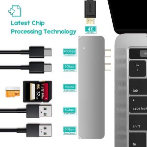 Buy cheap Aluminum Dual USB C Hub Adapter with 4K Video,USB-C PD, 2 x USB 3.0 Ports for 2016/2017/2018 MacBook Pro from wholesalers