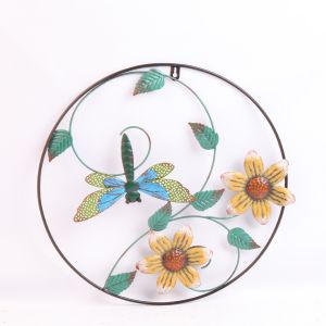 Modern Metal Wall Hanging Ornaments Round Frame With Dragonfly Butterfly Leaf