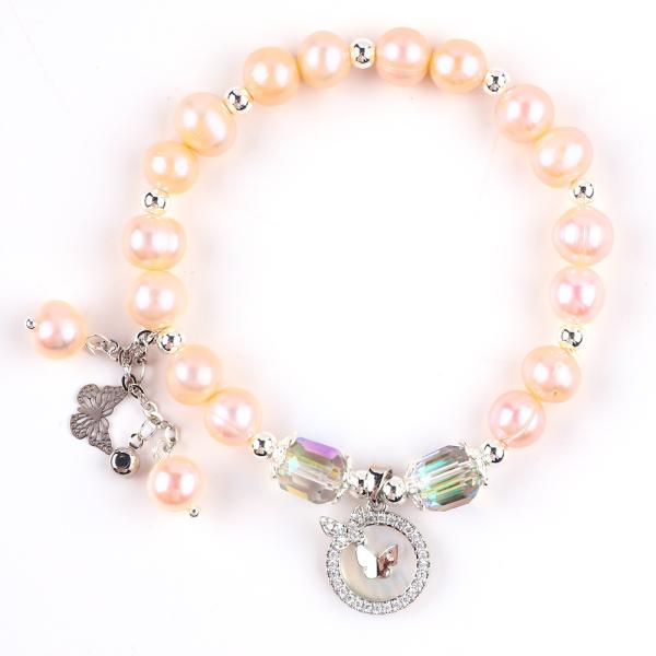 Buy cheap 7mm Pink Pearl Stretch Bracelet With White Shell Accept Customization from wholesalers