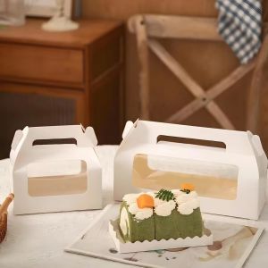 Buy cheap Window Roll Cake Gable Boxes Bulk With Handle & Cake Boards, Homemade & Bakery White Paper Favor Containers, Easy Carrying, Gift Boxes For Christmas from wholesalers