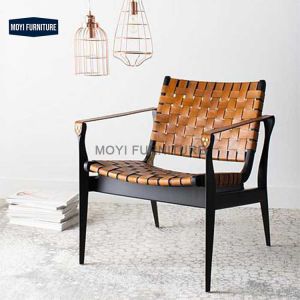 Custom solid wood leather backrest armrest recliner accent leisure chair