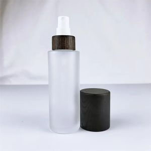 Glass Shampoo Cosmetic spray Pump Bottle With Bamboo Cap