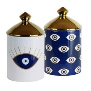 Buy cheap Eye Pattern Candle Ceramic Containers With Letterpress Printing Gravure Printing from wholesalers