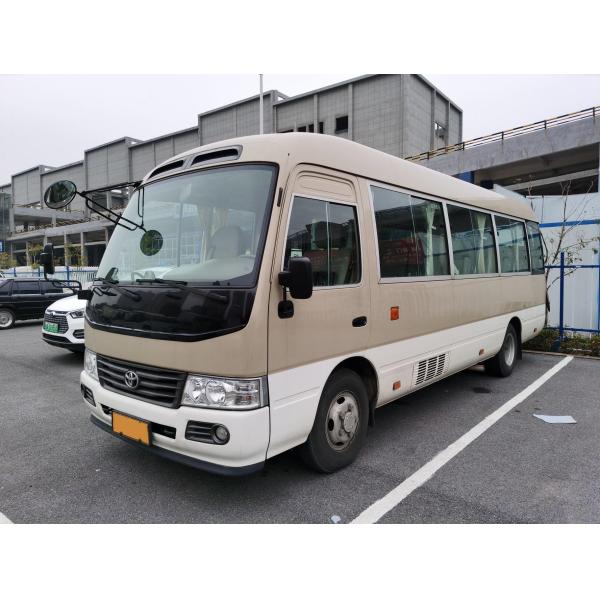 Quality LHD Second Hand Coaster Bus Hino Engine 23 Seater Khaki Bus With Luxury A/C System for sale