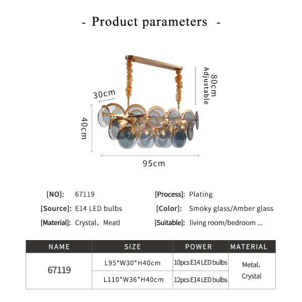 Modern chandeliers for living room home decor rectang smoke gray glass Blue Chandelier(WH-MI-312)