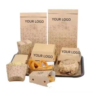 Wholesale Custom Eco-Friendly Recyclable Kraft Box for Fast Food Burger Fries