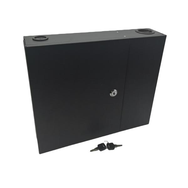 Quality 12/24/48cores 2door Black Optical Wall Mount Fiber Enclosure With Spools and Adapter Plates for sale