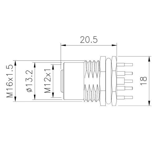 Straight Male 8 pin M12 Panel Mount Waterproof Connector Installation Board After PCB Terminals