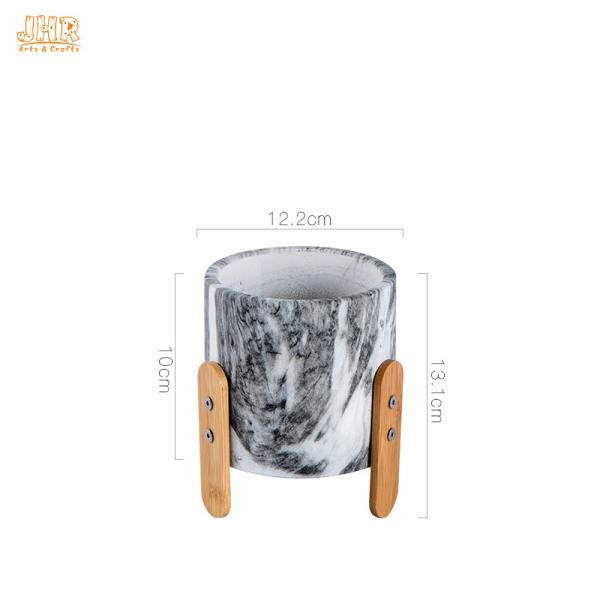 Buy cheap Marbling Texture Cement Plant Pots Round Flower Pots Succulents Pot Planters with Bamboo Foot Mini Pots from wholesalers