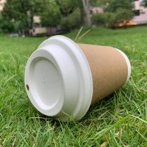 China Compostable Molded Sugarcane Disposable Cup Cover For Beverage Packaging on sale