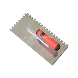 Plastering trowel with mirror polished tainless steel teeth blade rubber handle