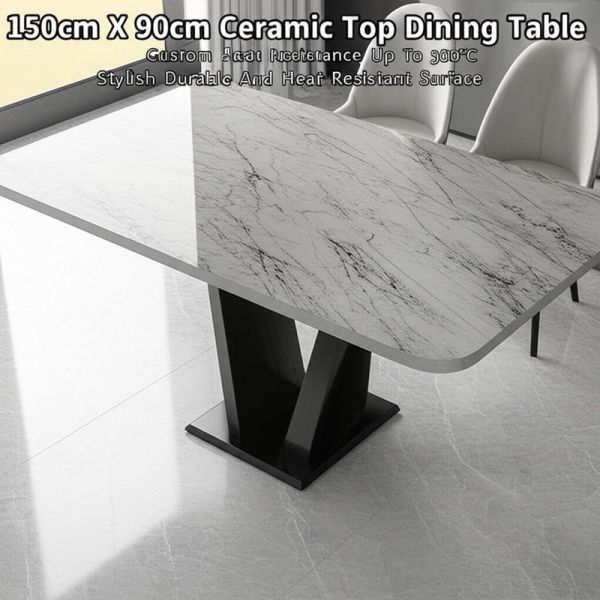 Quality 150cm X 90cm Ceramic Top Dining Table Custom Heat Resistance Up To 300°C Stylish Durable And Heat Resistant Surface for sale
