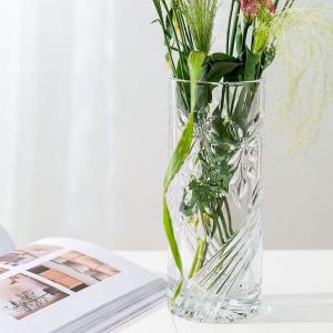 Buy cheap Embossed Clear Shaped Glass Vases 24.8cm Lead Free Crystal Cylinder Vase product