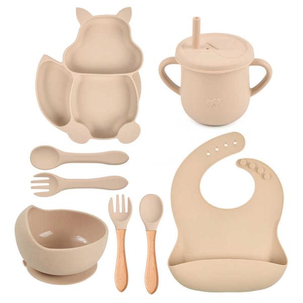 Buy cheap Squirrel 100% Silicone Plates And Bowls Bib Set 8 Piece Eco Friendly from wholesalers