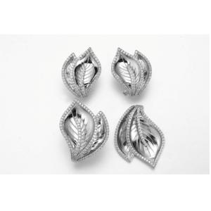 Buy cheap Striped Leaves Earrings 925 Silver CZ Earrings Nature Series Customized from wholesalers