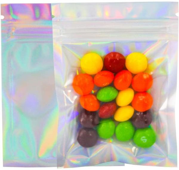 Buy cheap Custom Design Holographic Rainbow Clear Zipper Plastic Three Side Packaging Bag from wholesalers