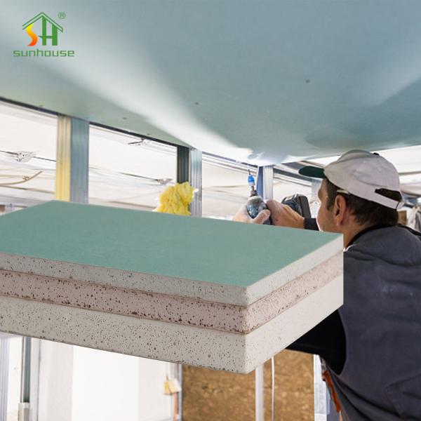 9.5mm Moisture Resistant Gypsum Plasterboard 1220x2440mm Green Board For Partiton Wall