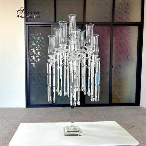 Buy cheap Wholesale Design Crystal Wedding Decoration Centerpiece Clear Candelabra With Hanging Crystal from wholesalers