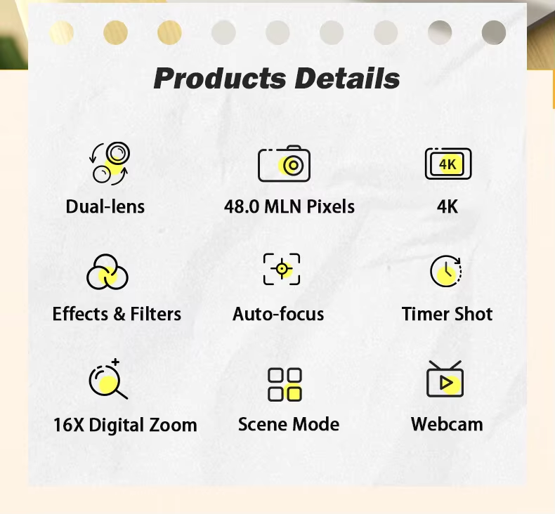 Retro Compact 4K Kids Digital Camera Video Recording Long Lasting Battery Optical Zoom